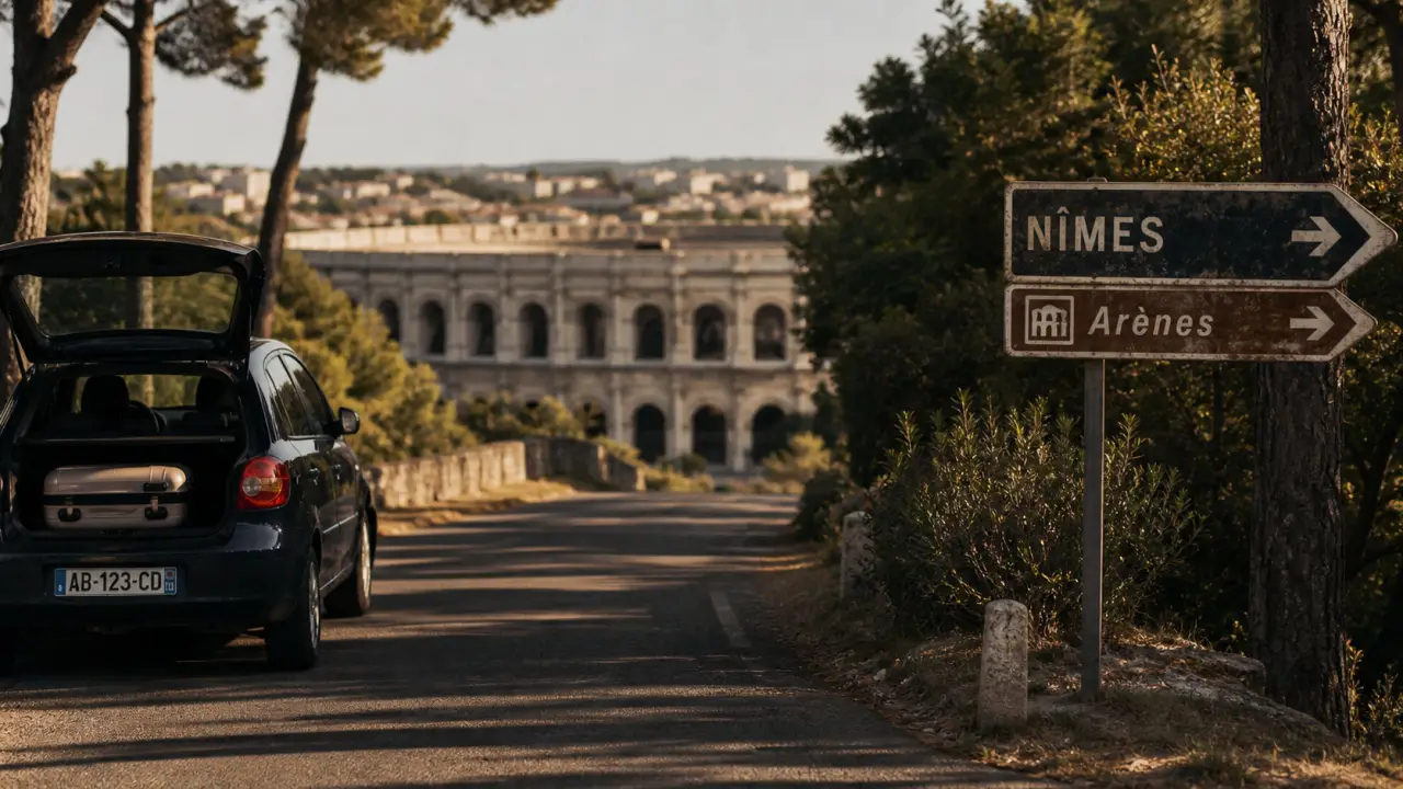 Camping arènes de nîmes, route vers Nîmes et Arènes