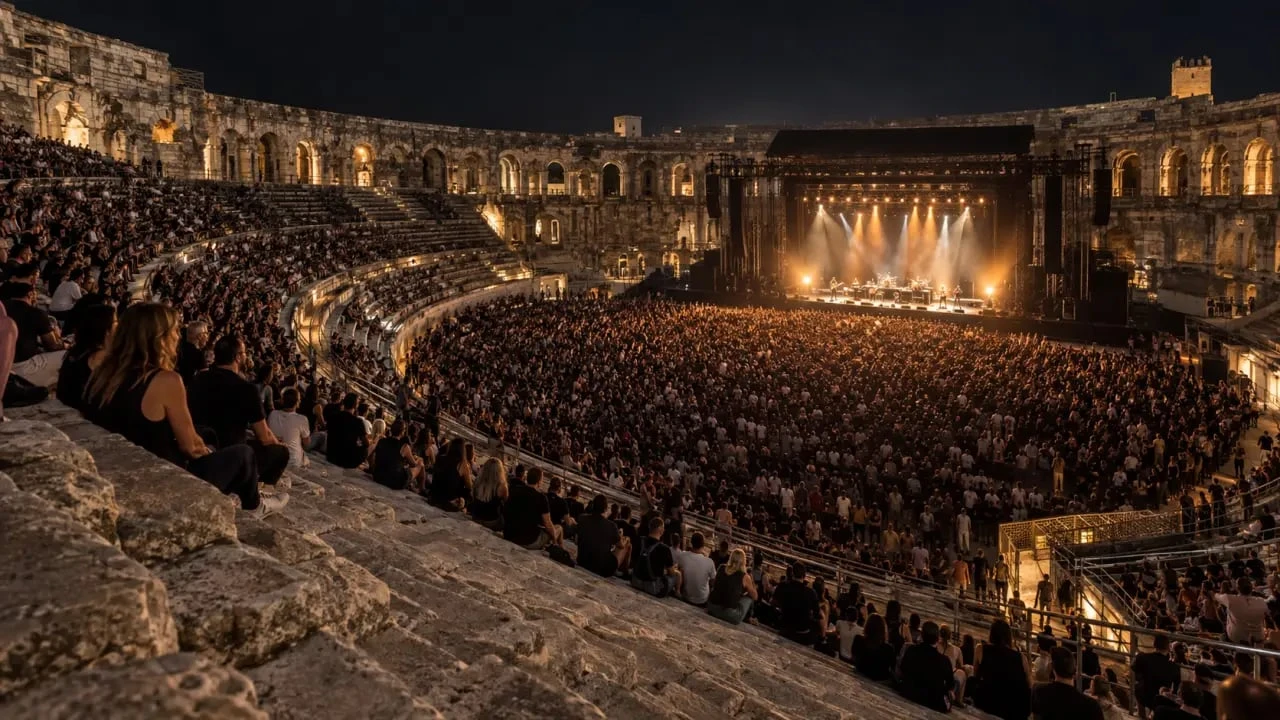 Plan arènes de Nîmes rang 0 : vue intérieure des gradins et de la fosse