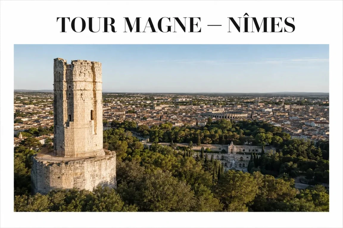 Tour Magne Nîmes dominant la ville depuis le Mont Cavalier