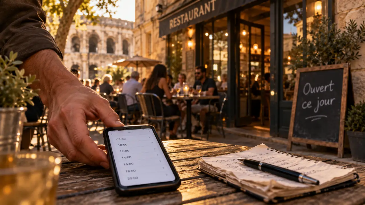 Restaurant nîmes centre ville ouvert actuellement, horaires sur téléphone