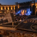 arènes de nîmes rammstein : ticket froissé et arènes au golden hour