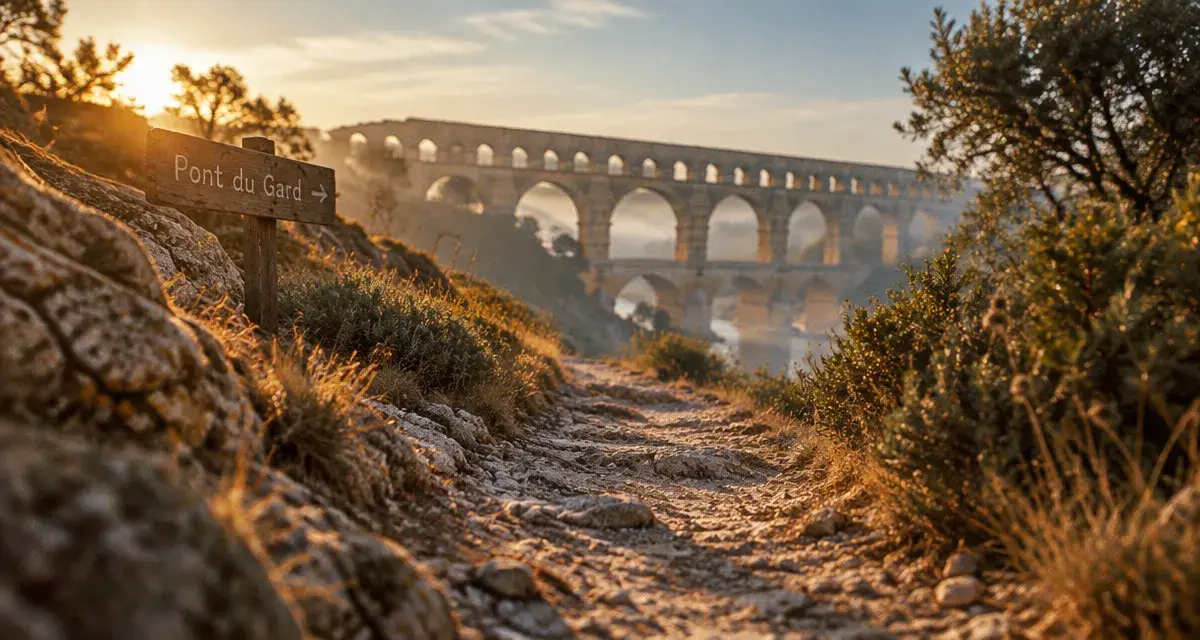 Balades Gard au Pont du Gard : sentier de garrigue vers l’aqueduc