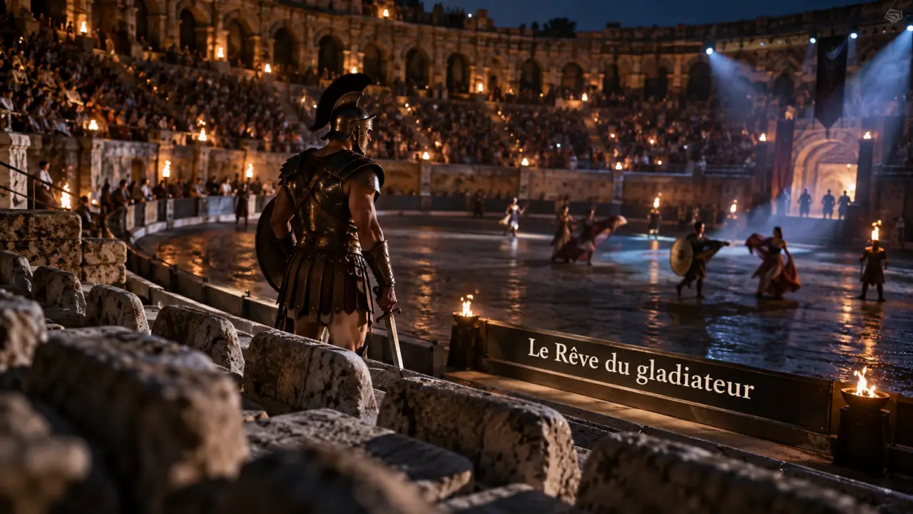 Le rêve du gladiateur aux Arènes de Nîmes, arène romaine et gladiateur