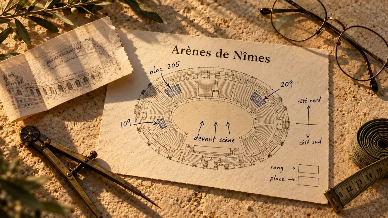 Numérotation places arènes de Nîmes, bloc proche : pas toujours vue de face
